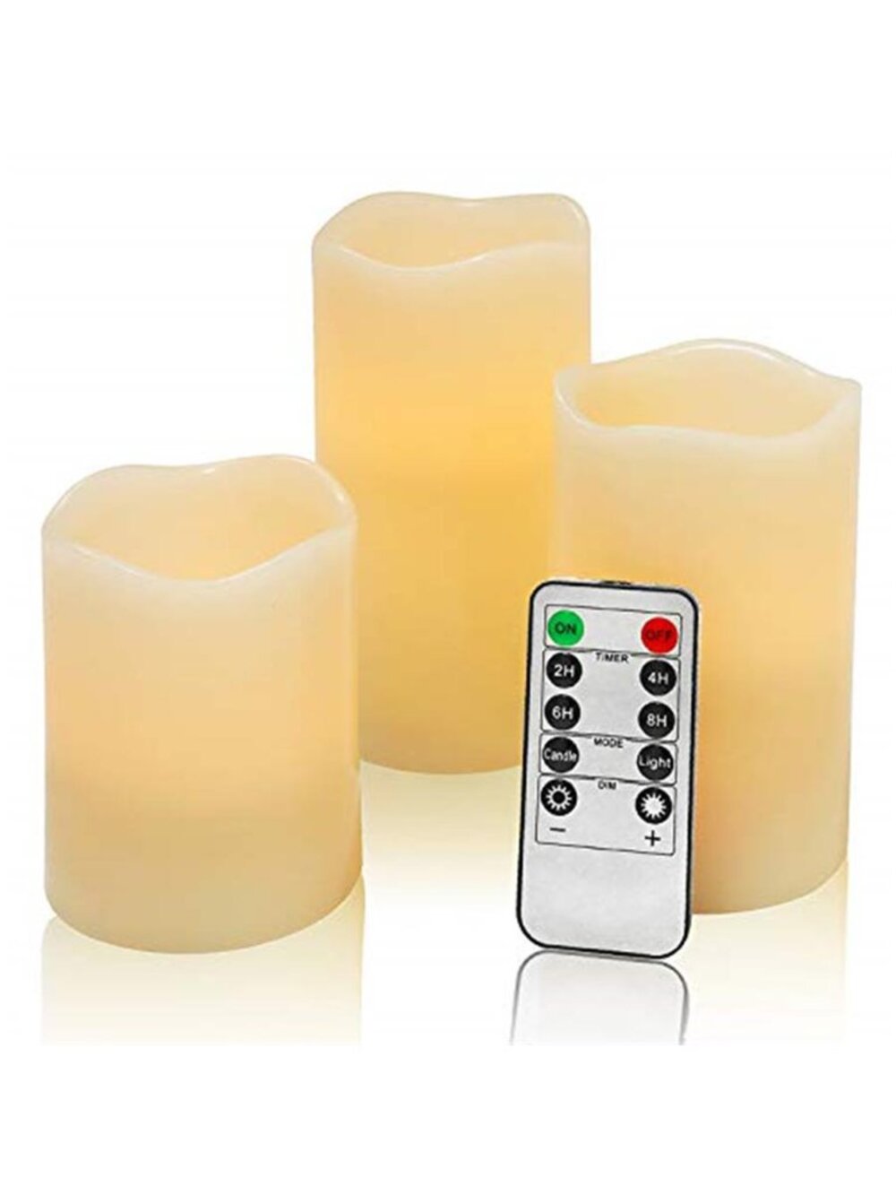 Flameless LED Pillar Candles Remote Timer Flickering Ivory Wax 3 Pack Decor